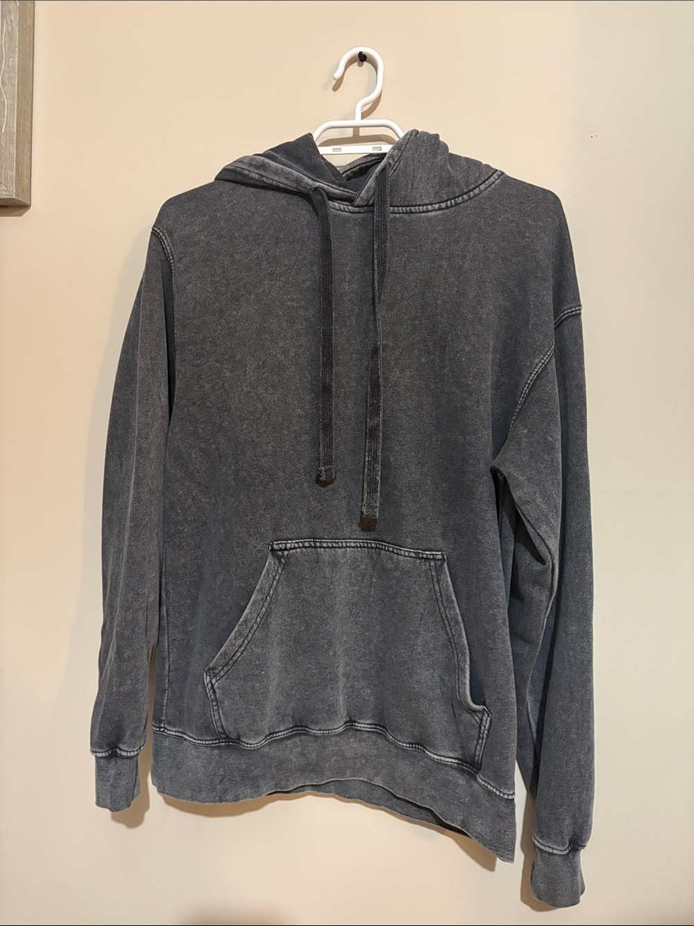Women's Washed Black Pullover Hoodie with Kangaroo Pocket